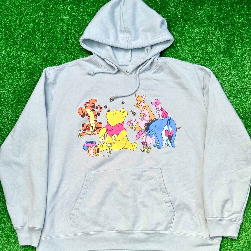 Disney Winnie The Pooh & Friends Pullover Hoodie Oatmeal Gray Vintage